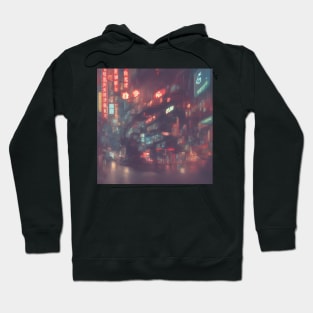 Urban Atmosphere Artistry - Moody Anime Noir Cinematic Japanese Cityscape Hoodie